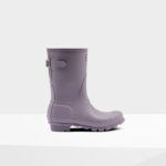 Hunter Women's Short Back Adjustable Rain Boots Purple Top