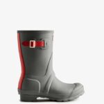 Hunter Women's Short Insulated Rain Boots Tundra Grey-Red Chill