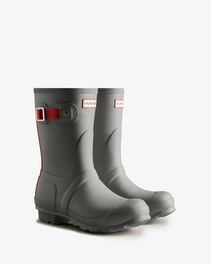 Hunter Women's Short Insulated Rain Boots Tundra Grey-Red Chill - Image 3