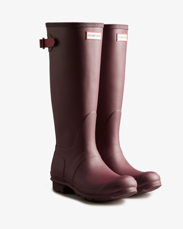 Hunter Women's Tall Back Adjustable Rain Boots Chestnut Crust Brown-Hayes Burgundy - Image 3