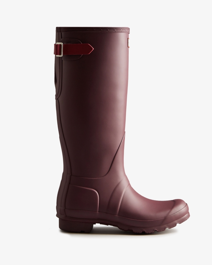 Hunter Women's Tall Back Adjustable Rain Boots Chestnut Crust Brown-Hayes Burgundy - Image 1