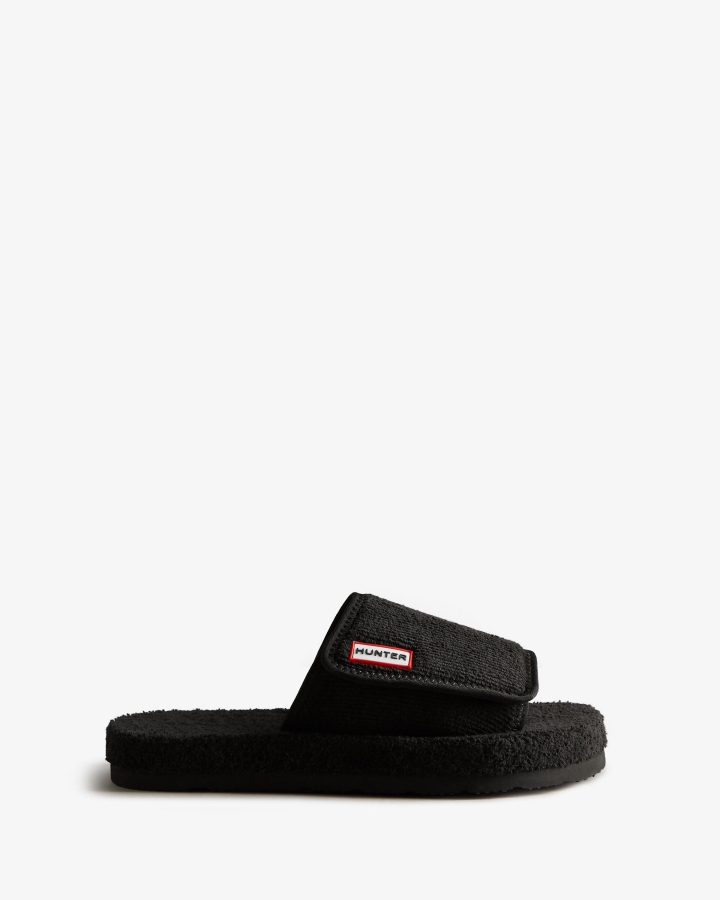 hunter_womens_terry_towelling_beach_platform_adjustable_slide_black.jpg Hunter Women's Terry Towelling Beach Platform Adjustable Slide Black - Image 1