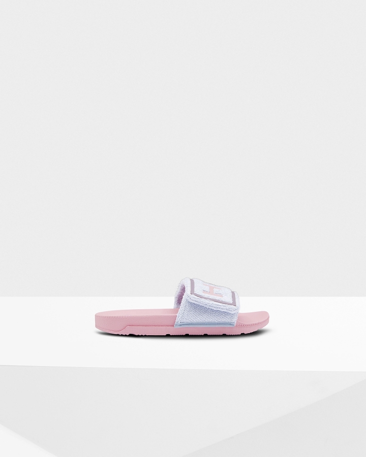 Hunter Women's Terry Towelling Logo Adjustable Slides Arctic Iris Blue-Foxglove Pink - Image 3