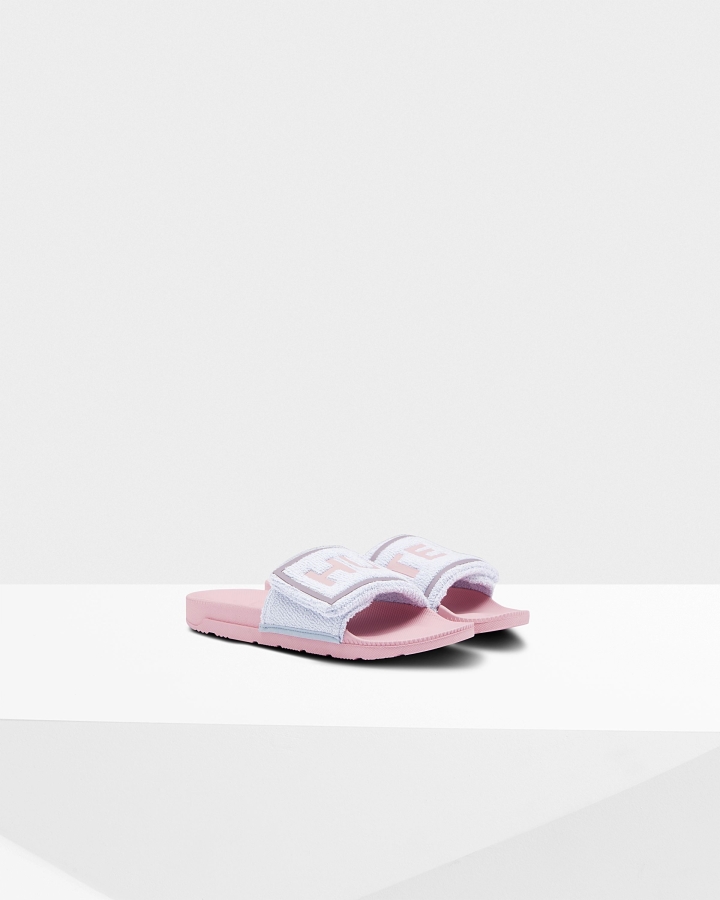 Hunter Women's Terry Towelling Logo Adjustable Slides Arctic Iris Blue-Foxglove Pink - Image 4
