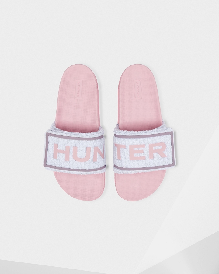 Hunter Women's Terry Towelling Logo Adjustable Slides Arctic Iris Blue-Foxglove Pink - Image 1