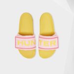 Hunter Women's Terry Towelling Logo Adjustable Slides Foxglove Pink-Primrose Yellow
