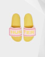 Hunter Women's Terry Towelling Logo Adjustable Slides Foxglove Pink-Primrose Yellow