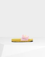 Hunter Women's Terry Towelling Logo Adjustable Slides Foxglove Pink-Primrose Yellow - Image 3