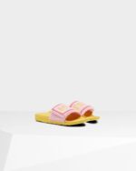 Hunter Women's Terry Towelling Logo Adjustable Slides Foxglove Pink-Primrose Yellow - Image 4