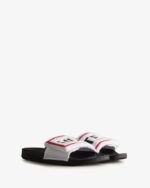 Hunter Women's Terry Towelling Logo Adjustable Slides White-Black - Image 3