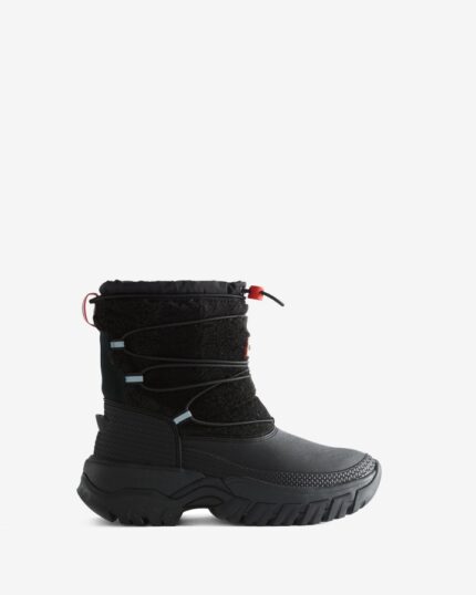 Hunter Women's Wanderer Vegan Shearling Insulated Short Snow Boots Black