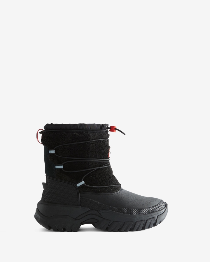Hunter Women's Wanderer Vegan Shearling Insulated Short Snow Boots Black - Image 1