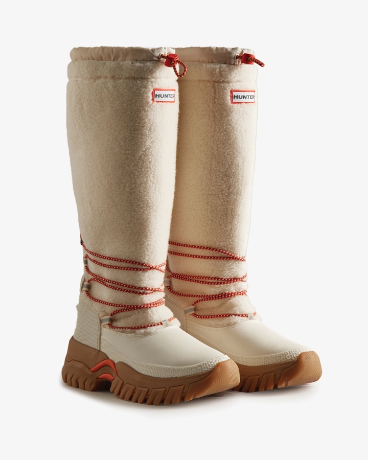 Hunter Women's Wanderer Vegan Shearling Insulated Tall Snow Boots White Willow-Gum - Image 3